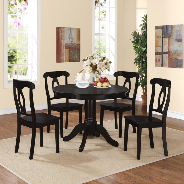 Traditional Round Dining Table and Pedestal Chairs Set Aubrey 5 Piece -  Black