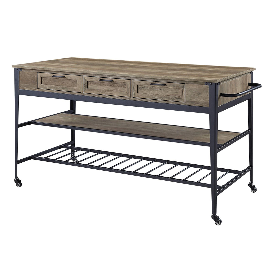 Macaria wheeled island with triple drawer storage -  N/A