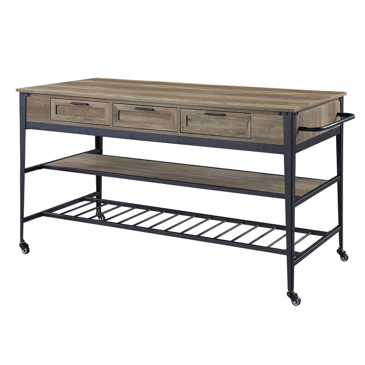 Macaria wheeled island with triple drawer storage -  N/A