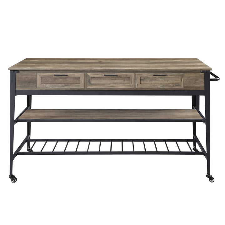Macaria Kitchen Island with 3 Drawers & 2 Shelves on Wheels  -  N/A
