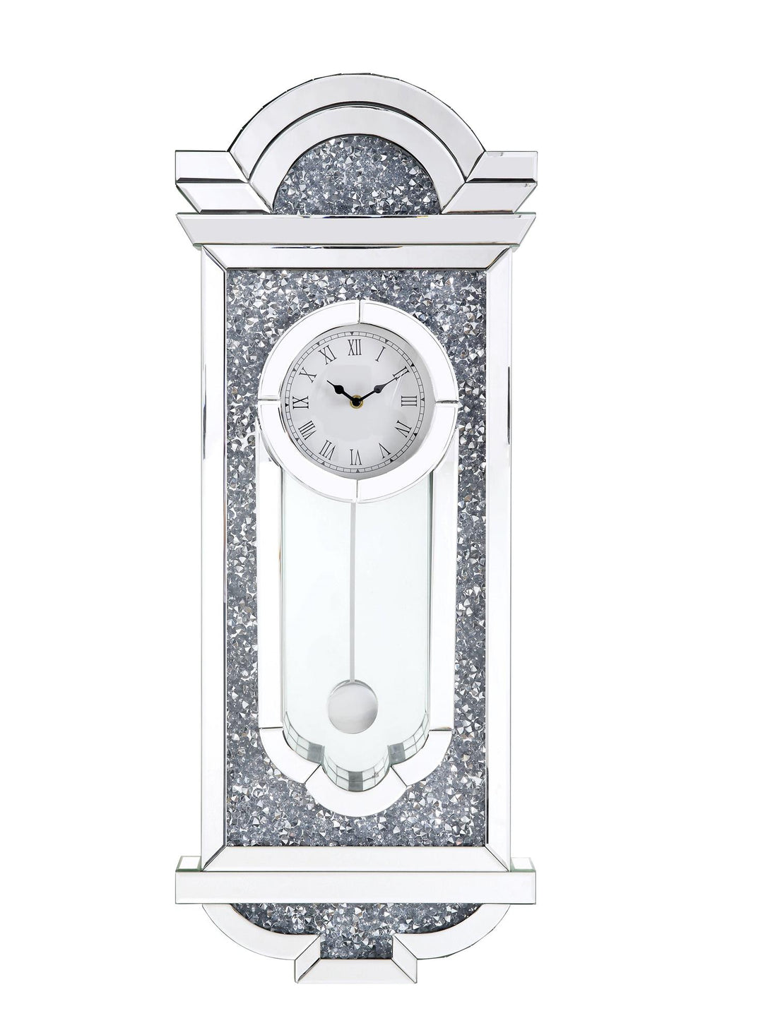 Noralie Glam Pendulum Wall Clock with Faux Crystal Inlay - Chrome