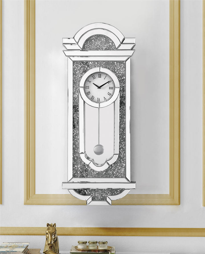Glam style Wall Clock with Faux Crystal Inlay - Chrome