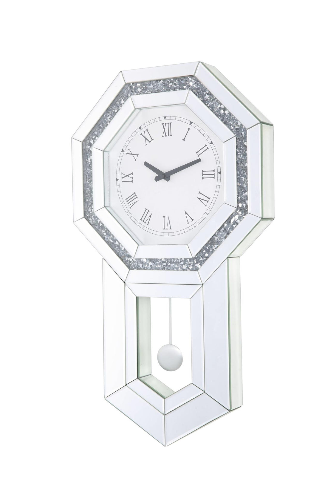 Octagonal Wall Clock with Faux Crystal Inlay - Chrome