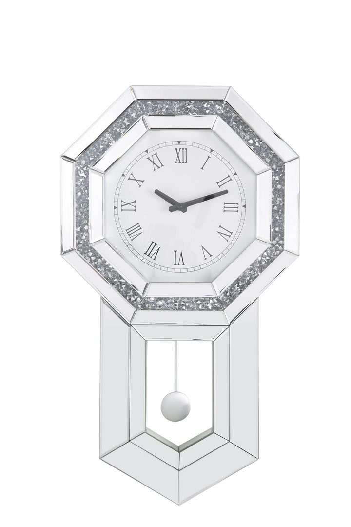 Noralie Octagonal Pendulum Wall Clock with Faux Crystal Inlay - Chrome