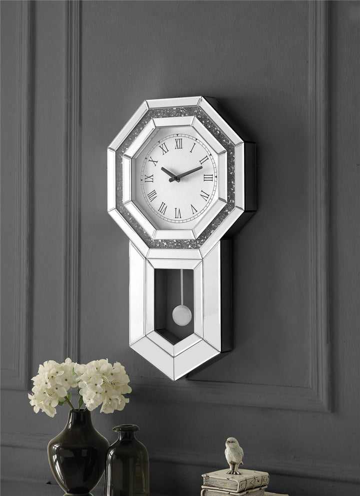 Octagonal Pendulum Wall Clock with Faux Crystal Inlay - Chrome