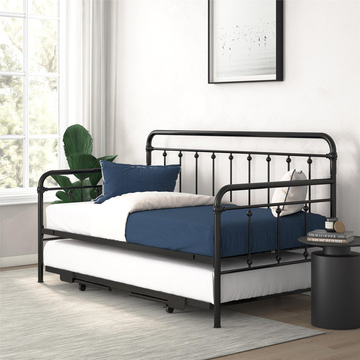 Locky Metal Daybed with Pop Up Trundle Bed - Black - Twin-Over-Twin