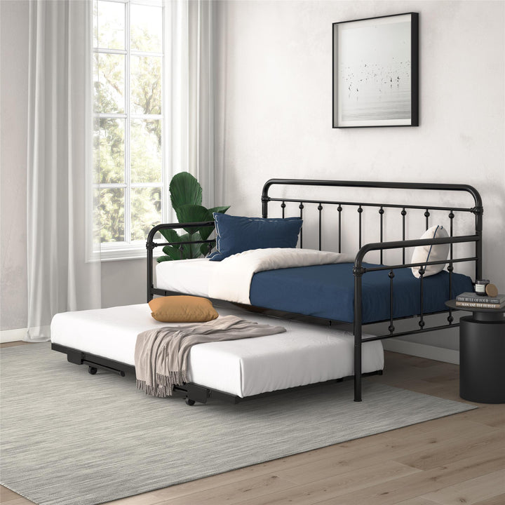 Locky Metal Daybed with Pop Up Trundle Bed - Black - Twin-Over-Twin