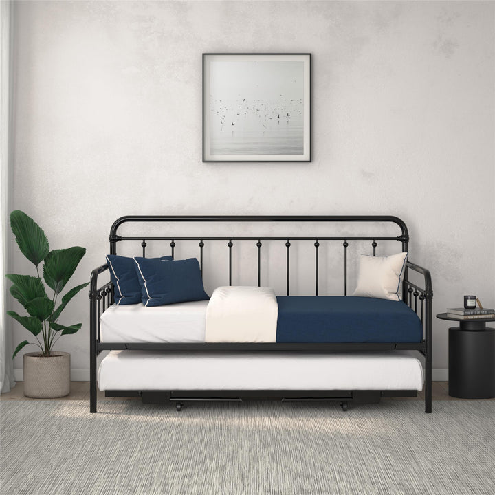 Locky Metal Daybed with Pop Up Trundle Bed - Black - Twin-Over-Twin