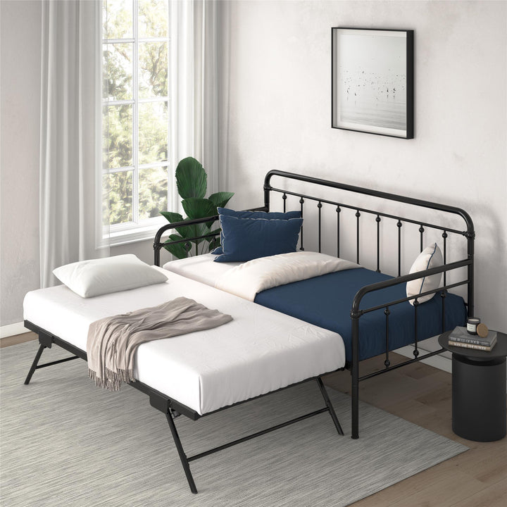 Locky Metal Daybed with Pop Up Trundle Bed - Black - Twin-Over-Twin