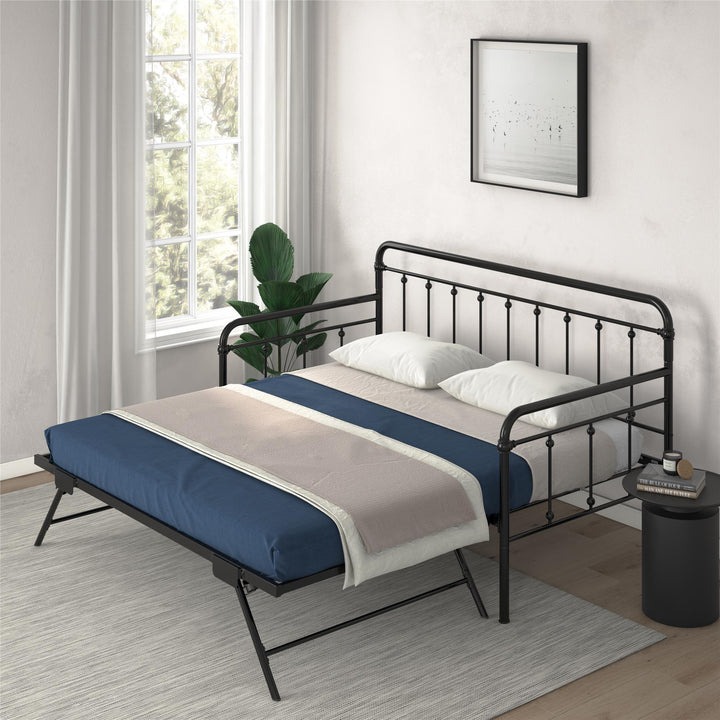 Locky Metal Daybed with Pop Up Trundle Bed - Black - Twin-Over-Twin
