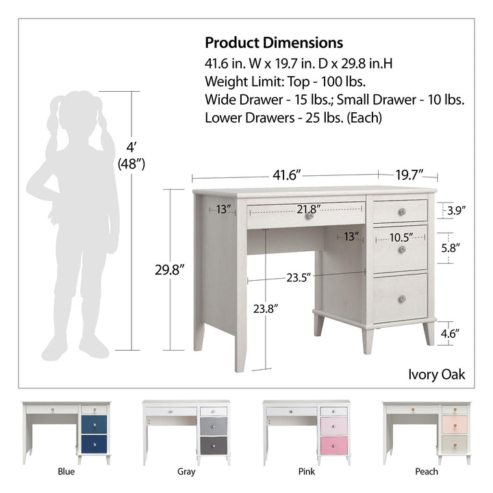 Monarch Hill Poppy Kids Desk with 2 Sets of Knobs - Gray