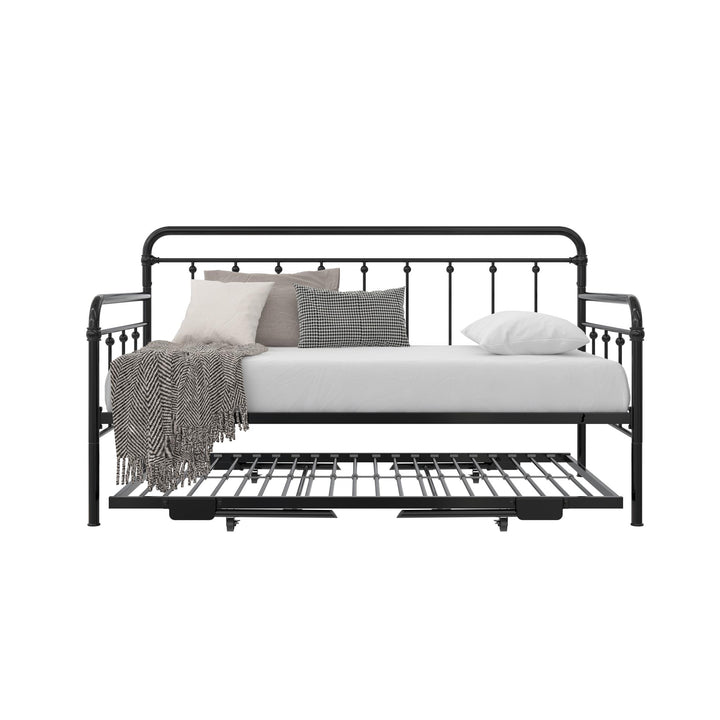 Locky Metal Daybed with Pop Up Trundle Bed - Black - Twin-Over-Twin