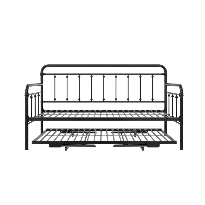 Locky Metal Daybed with Pop Up Trundle Bed - Black - Twin-Over-Twin