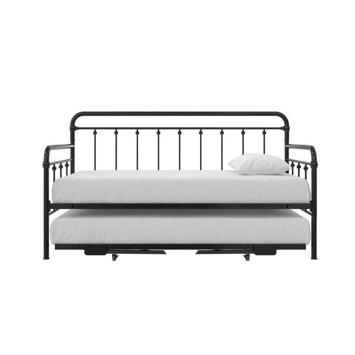 Locky Metal Daybed with Pop Up Trundle Bed - Black - Twin-Over-Twin