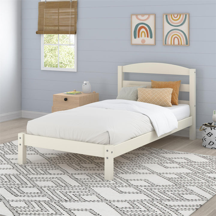 Braylon Twin Sized Wooden Bed Frame with Wood Slats - White
