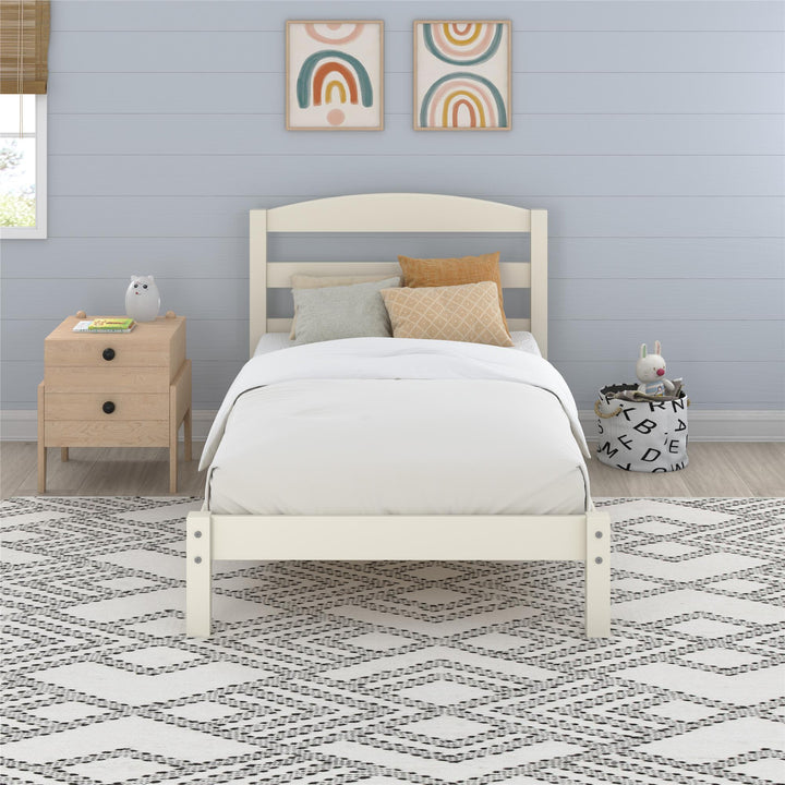 Braylon Twin Sized Wooden Bed Frame with Wood Slats - White