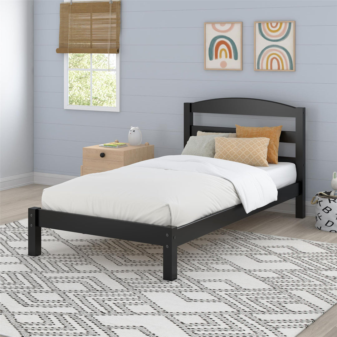 Braylon Twin Sized Wooden Bed Frame with Wood Slats - Black