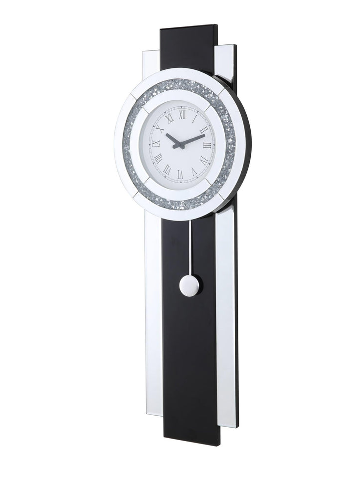 Rectangular Wall Clock with Faux Crystal Inlay - Chrome