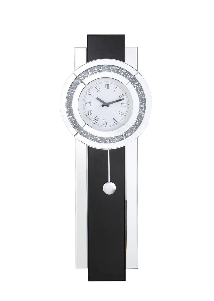 Noralie Rectangular Pendulum Wall Clock with Faux Crystal Inlay - Chrome