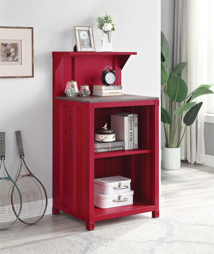 Rustic wooden top desk with 2 open storage - Red