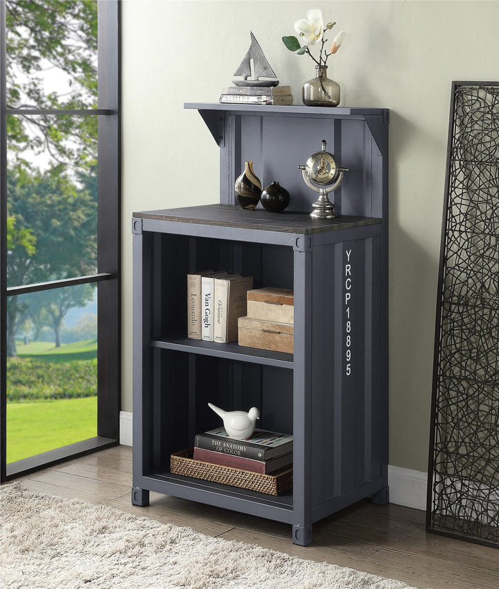 Rustic wooden top desk with 2 open storage - Antique Gunmetal
