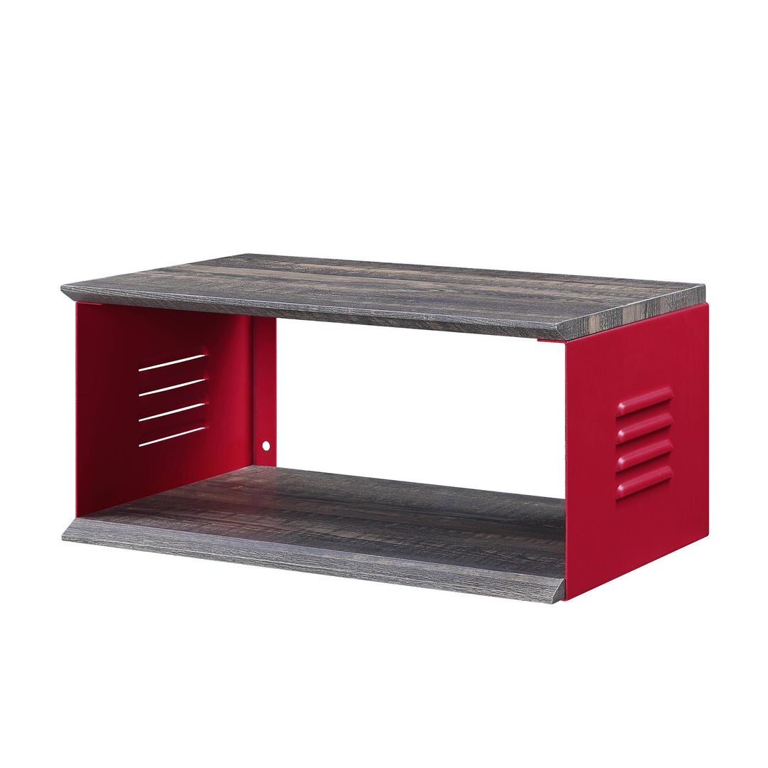 Accent table with wall shelf and 3 stop wheels - Red