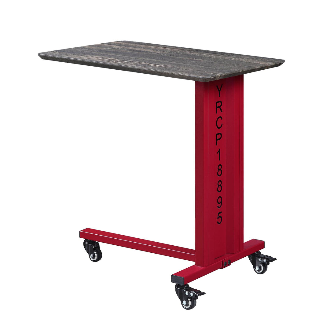 Stylish accent table with wall shelf and stop wheels - Red