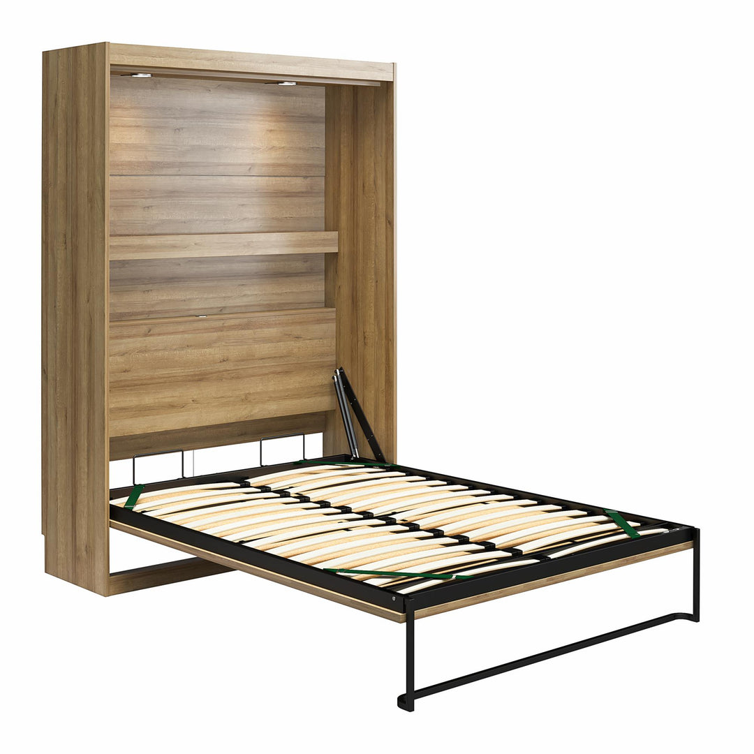 Impressions Queen Wall Bed with Gallery Shelf & Touch Sensor LED Lighting - Natural