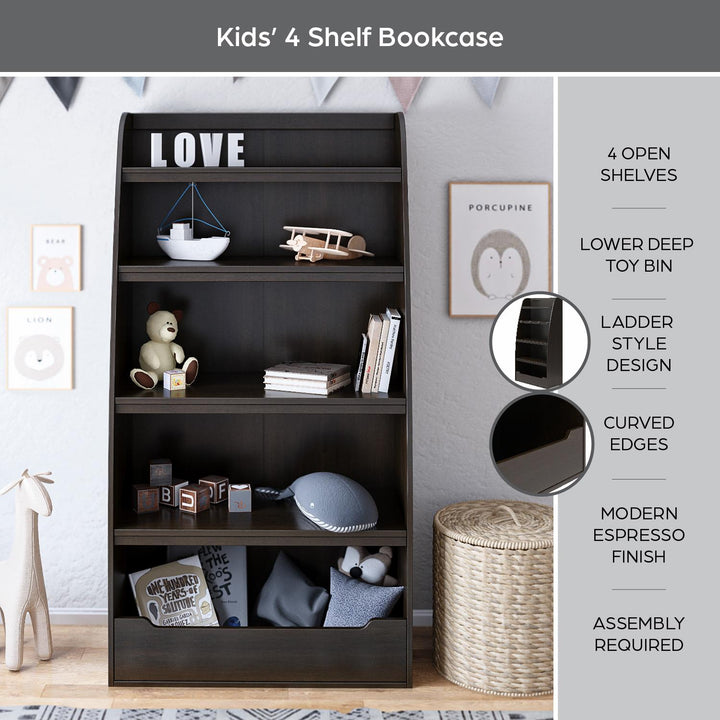Mia Kids 4 Shelf Bookcase - Espresso