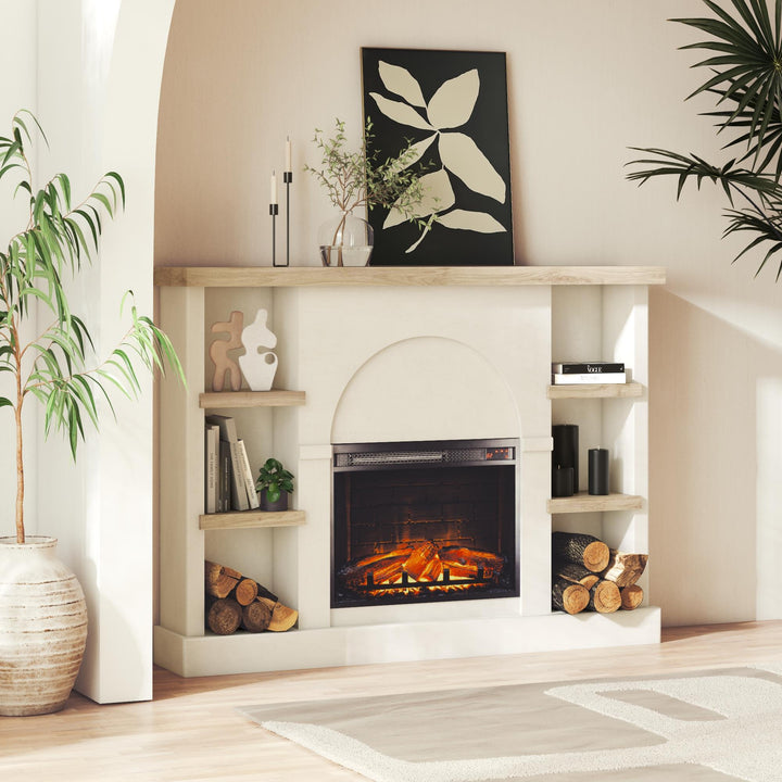 Winston Fireplace Mantel with Built-in Bookshelves - Plaster