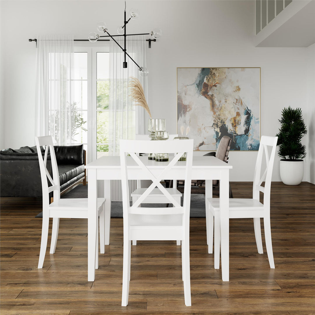 5 Piece Dining Set with Rustic Finish -  White