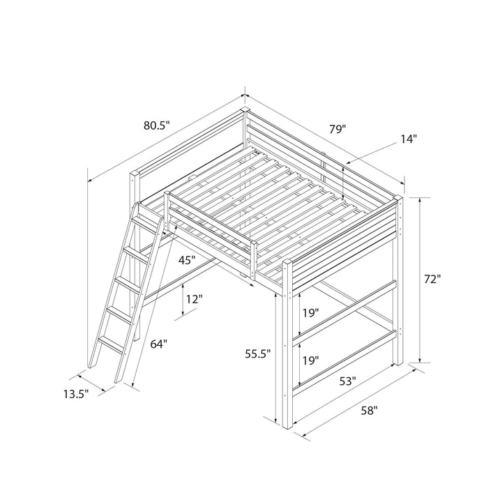 Denver Wooden Kids Loft Bed with Storage Space - Blue