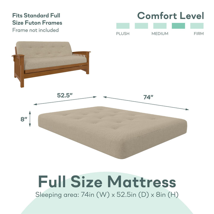 Cozey 8-Inch Pocket Spring Coil Full Sized Futon Mattress with Polyester Linen - Beige - Full