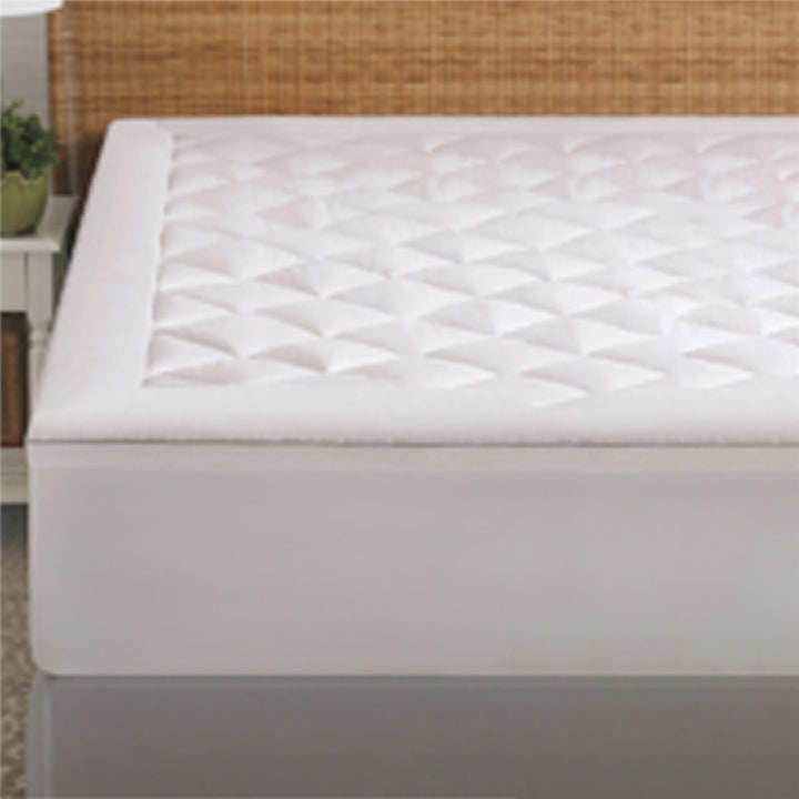 Diamond Quilted Mattress Pad  - White - Queen