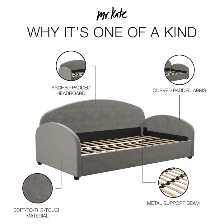 Moon Velvet Upholstered Daybed with Rounded Headboard - Light Gray - Twin