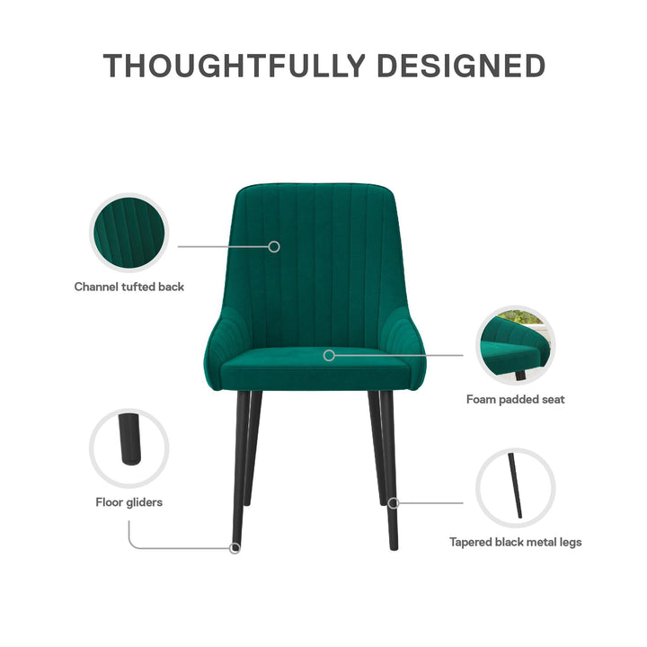 Dixie set of velvet dining chairs -  Green 