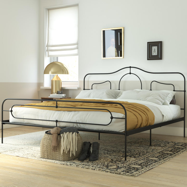 Primrose Vintage Style Metal Bed with Headboard and Footboard - Black - King