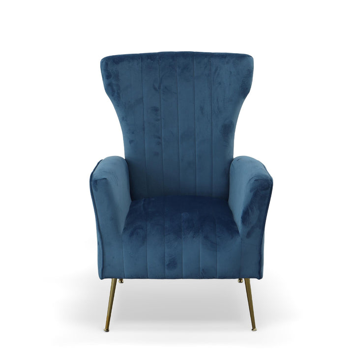 Velvet wingback chair with gold legs - Blue