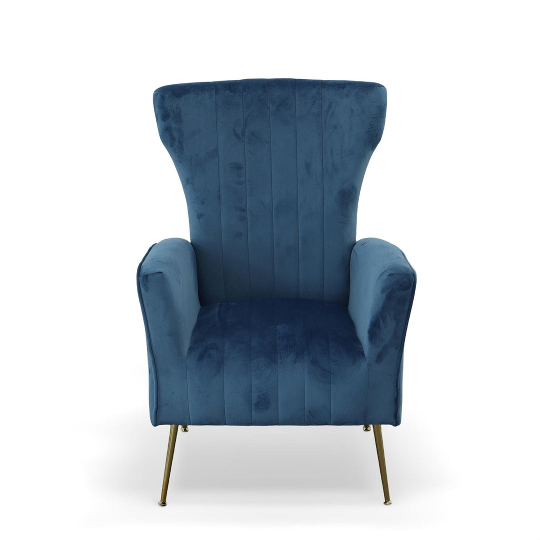 Velvet wingback chair with gold legs - Blue