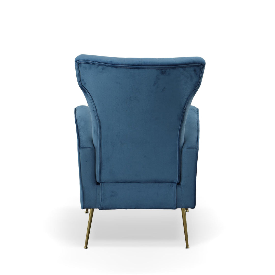 Luis Velvet Upholstered Wingback Chair with Gold legs - Blue