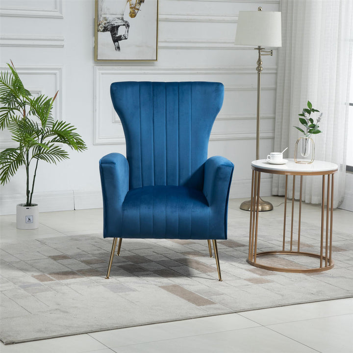 Velvet Upholstered Wingback Chair - Blue