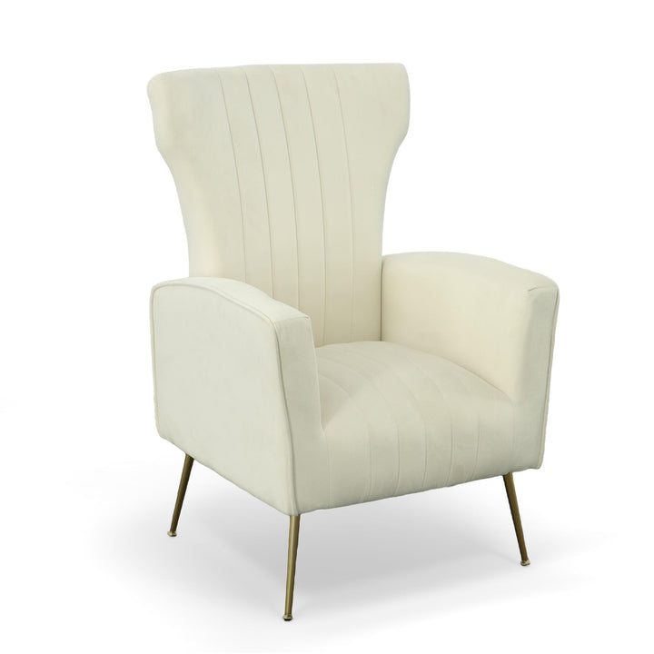 Velvet wingback chair with gold legs - Cream
