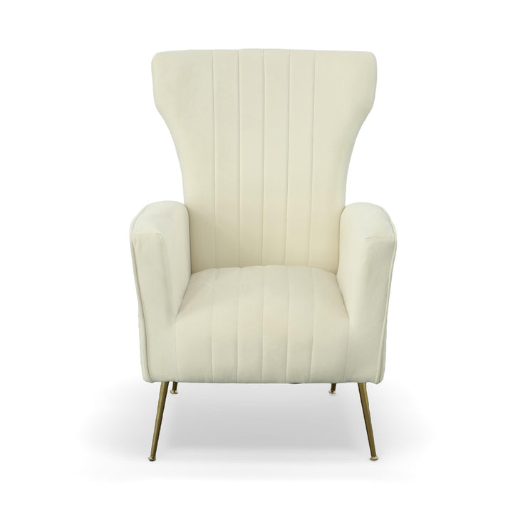 Luis Velvet Upholstered Wingback Chair with Gold legs - Cream