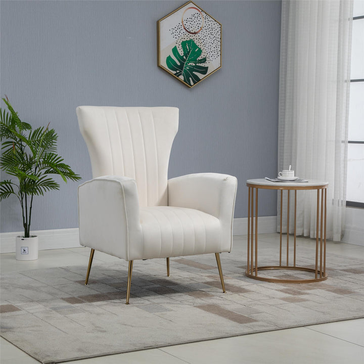 Velvet Upholstered Wingback Chair - Cream