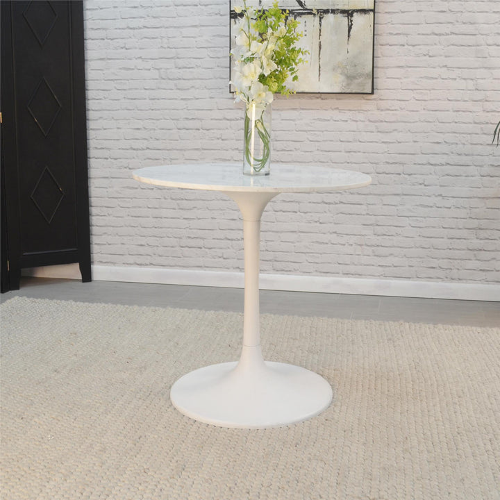 30" Round Marble Top Dining Table - White