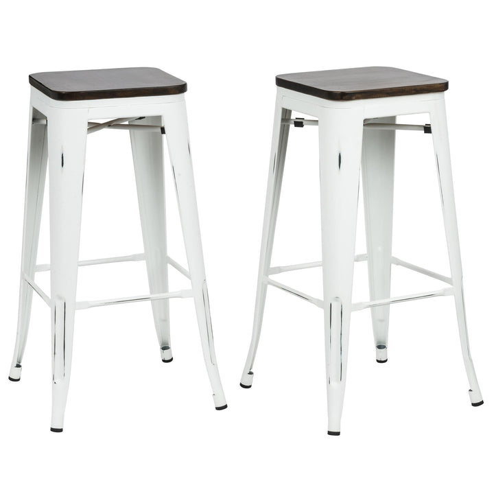 Set of 2 industrial counter stool with meta base - White