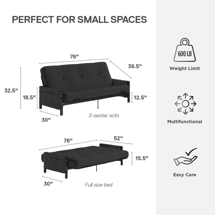Fairview Storage Futon with 6 Inch Thermobonded High Density Polyester Fill Futon Mattress - Charcoal
