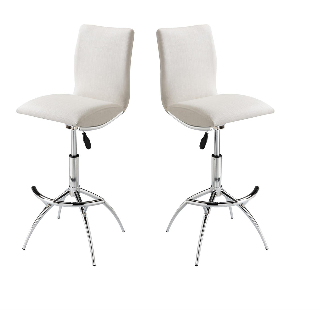 Elisse Adjustable Barstool with Chrome Base, Set of 2  -  White Faux leather