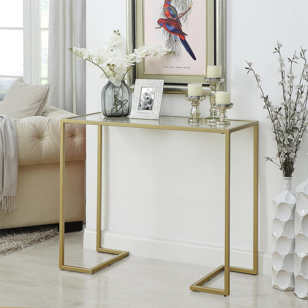 Glass Top Console Table - Gold