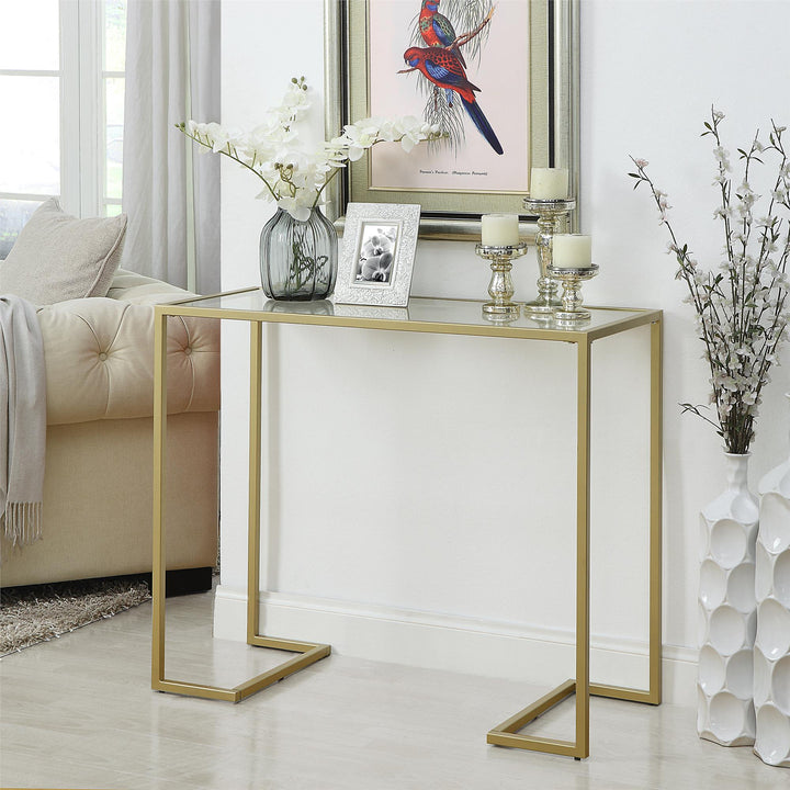 Glass Top Console Table - Gold